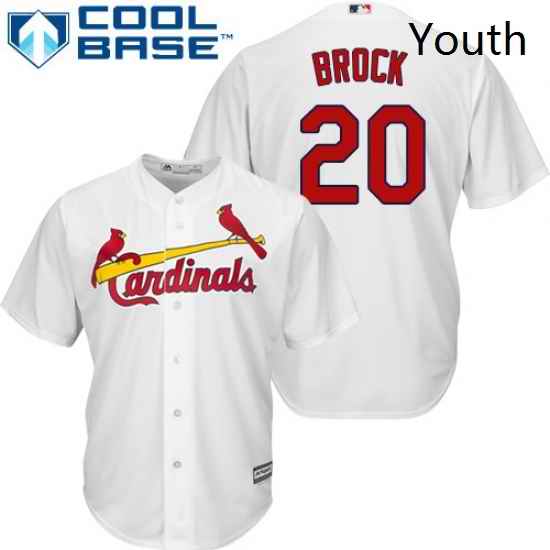 Youth Majestic St Louis Cardinals 20 Lou Brock Authentic White Home Cool Base MLB Jersey